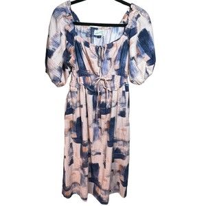 Universal‎ Thread Women's XS Dress peach Puff Short Sleeve Pockets Midi Peasant